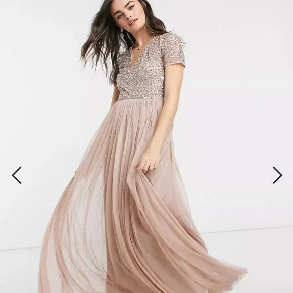 ASOS | Dresses | Asos Maya Short Sleeve Maxi Tulle Bridesmaid Dress Muted  Blush Size 2 | Poshmark